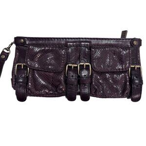 EUC Kooba Brown Leather Snake-Embossed Wristlet Clutch